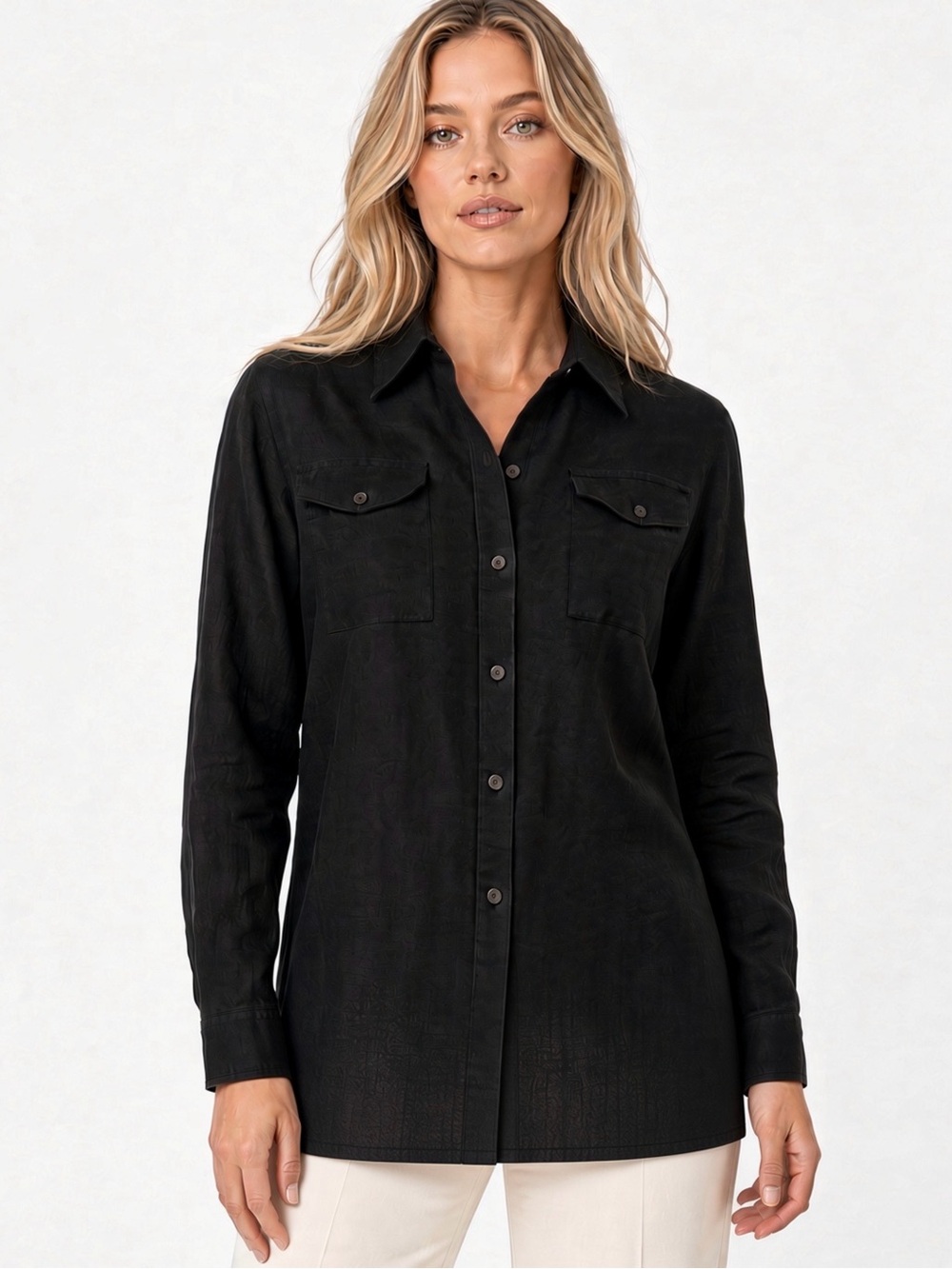 Chicos black linen blouse in size small